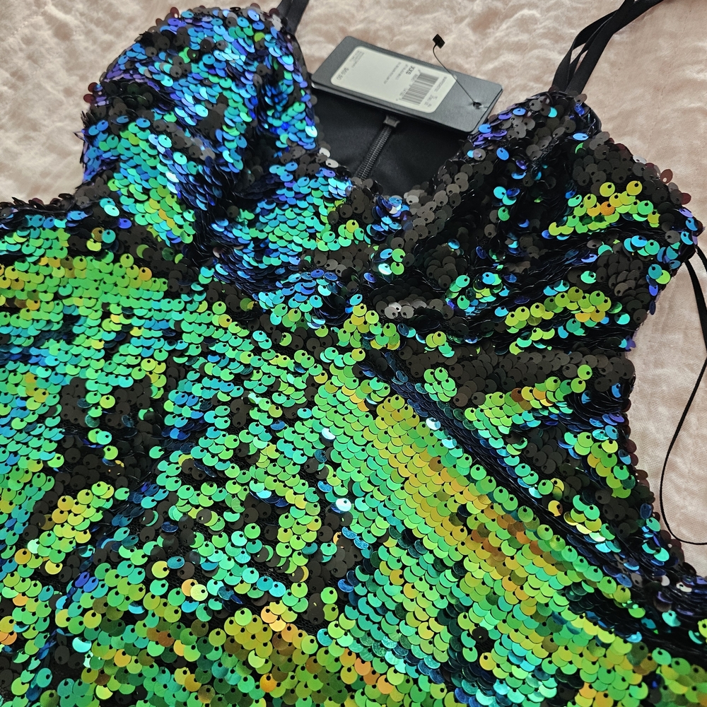 Guess Sequin Blouse in Black and Green